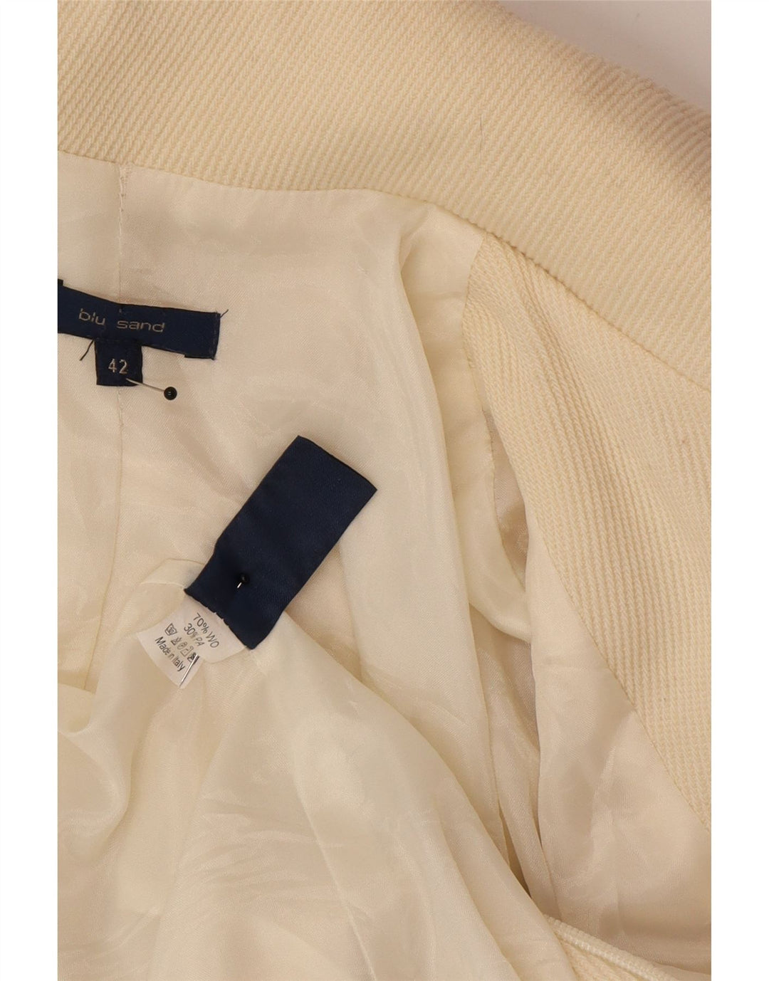 Vintage Dame Overfrakke IT 42 Medium Off White Uld Klassisk