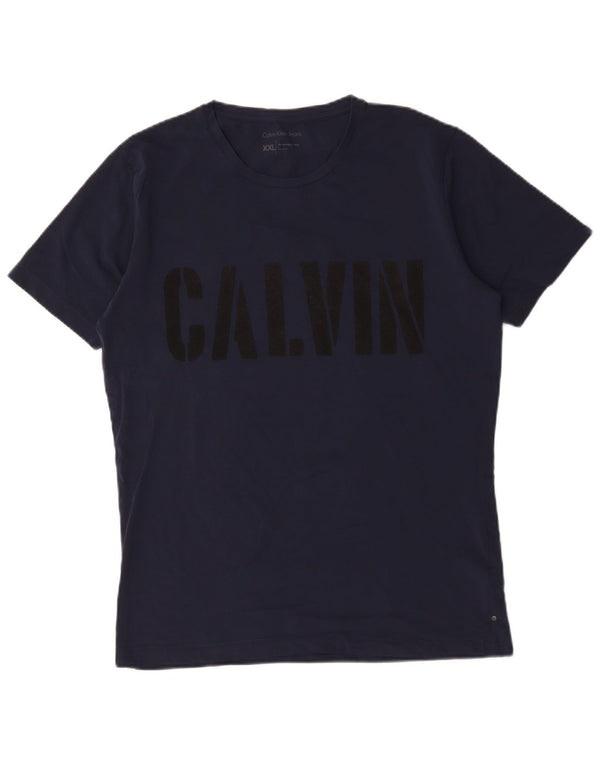 Calvin Klein Jeans Mens Graphic T-Shirt Top 2XL Navy Blue Cotton