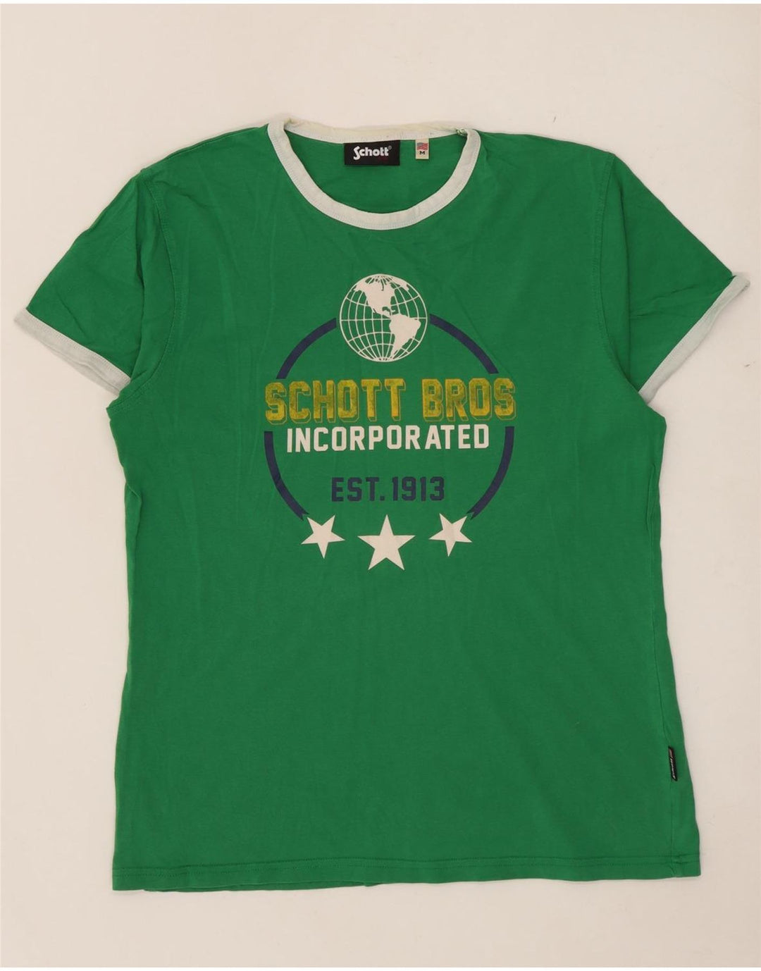 Schott Herre Grafisk T-Shirt Top Medium Grøn Bomuld