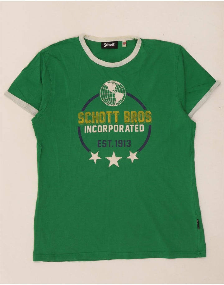 Schott Herre Grafisk T-Shirt Top Medium Grøn Bomuld
