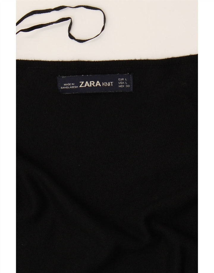 Zara Dame Asymmetric Open Cardigan Sweater UK 16 Large Black