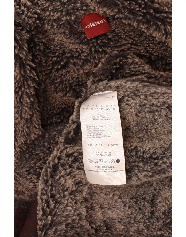 OLSEN Sherpa hætteoverfrakke til kvinder UK 14 Stor brun polyester