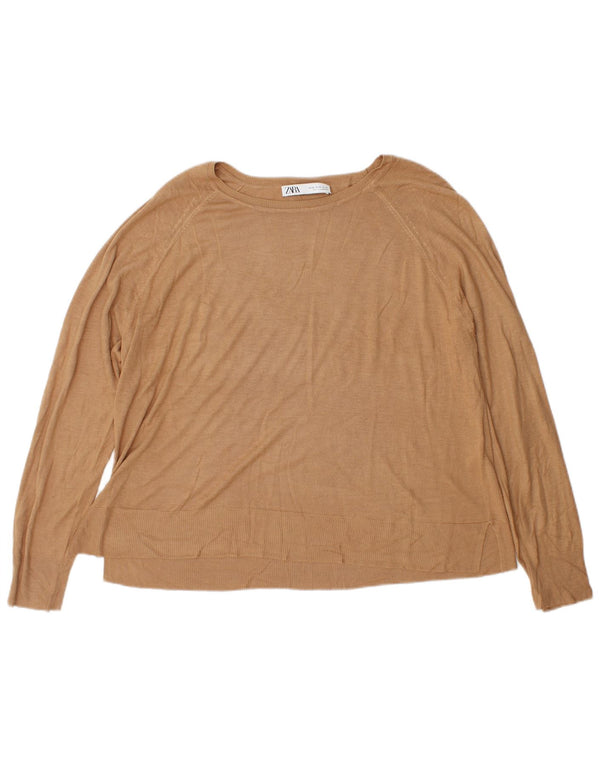 Zara Dame Boat Neck Jumper Sweater UK 18 XL Brun Viscose