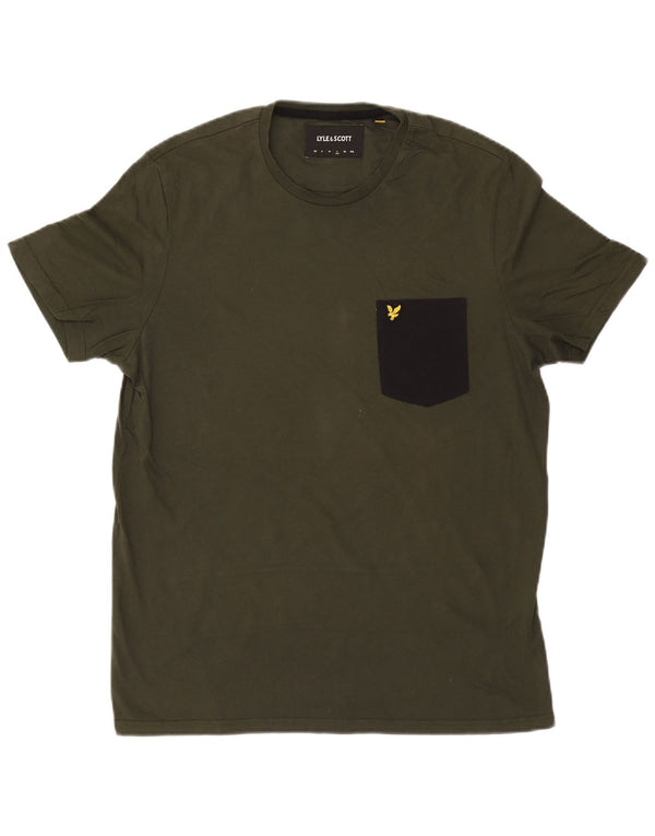 LYLE & SCOTT Herre T-shirt Top Stor Khaki Colourblock Bomuld