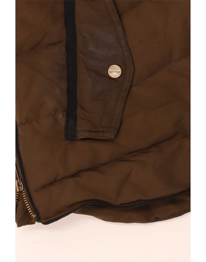 Zara Dame Hætte Vatteret Jakke UK 14 Large Khaki