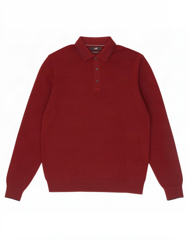 Marks & Spencer Herre Polo Neck Jumper Sweater Medium Bourgogne bomuld