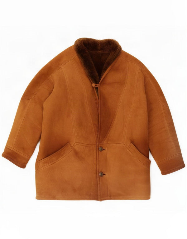 Vintage Herre 3-knaps Shearling Jacket UK 40 Large Brown Leather