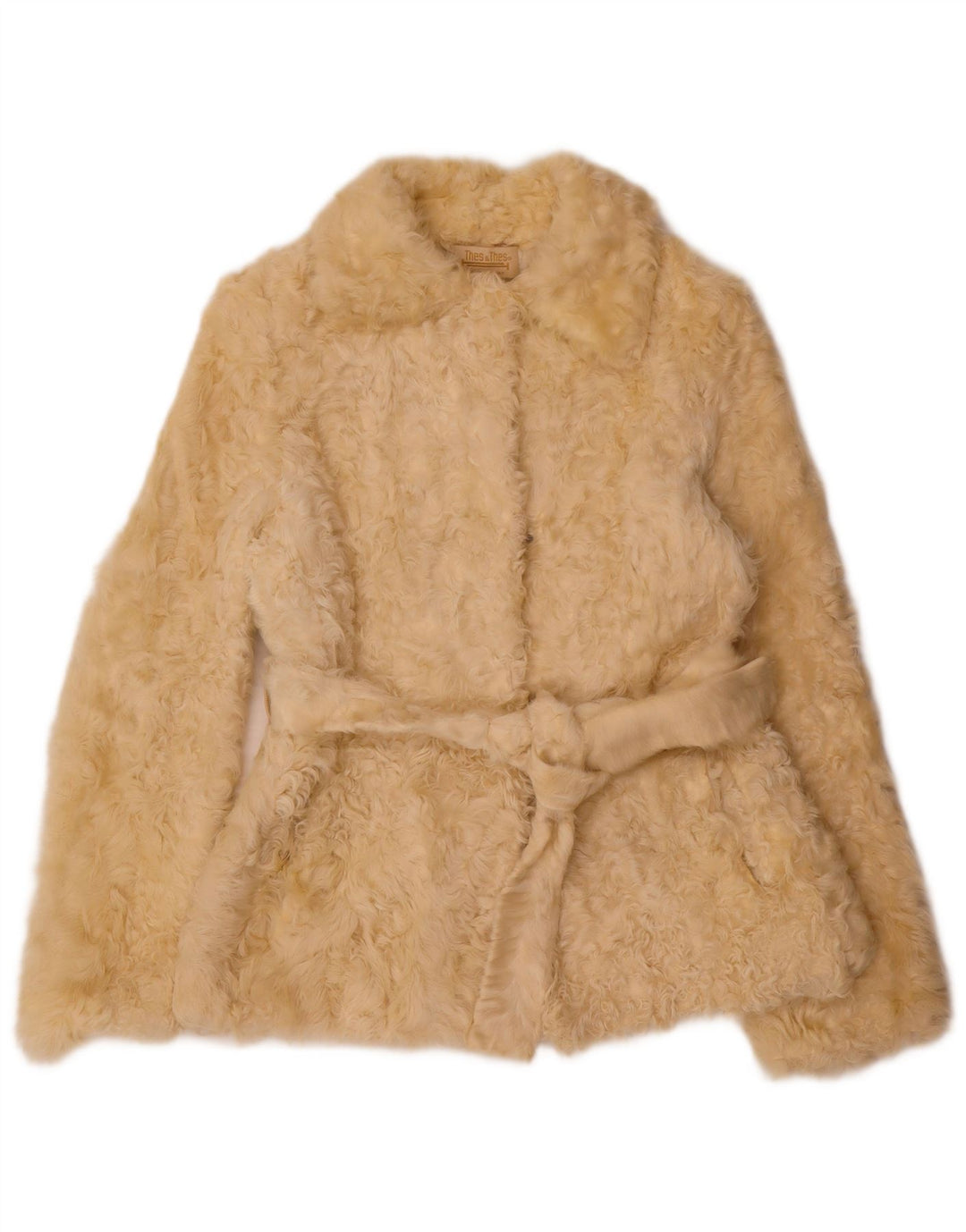 Vintage Dame imiteret Pelsjakke UK 12 Medium Beige