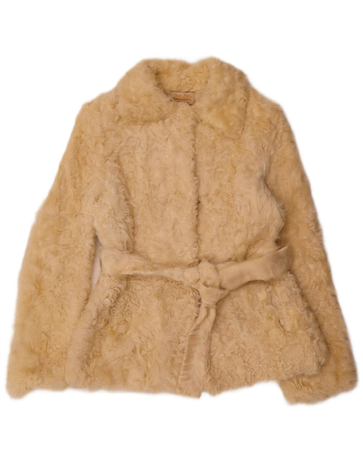 Vintage Dame imiteret Pelsjakke UK 12 Medium Beige