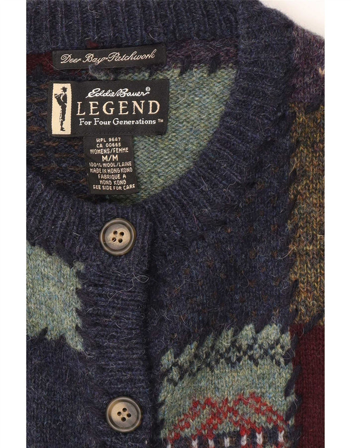 Eddie Bauer Dame Cardigan Sweater UK 14 Medium Flerfarvet Patchwork