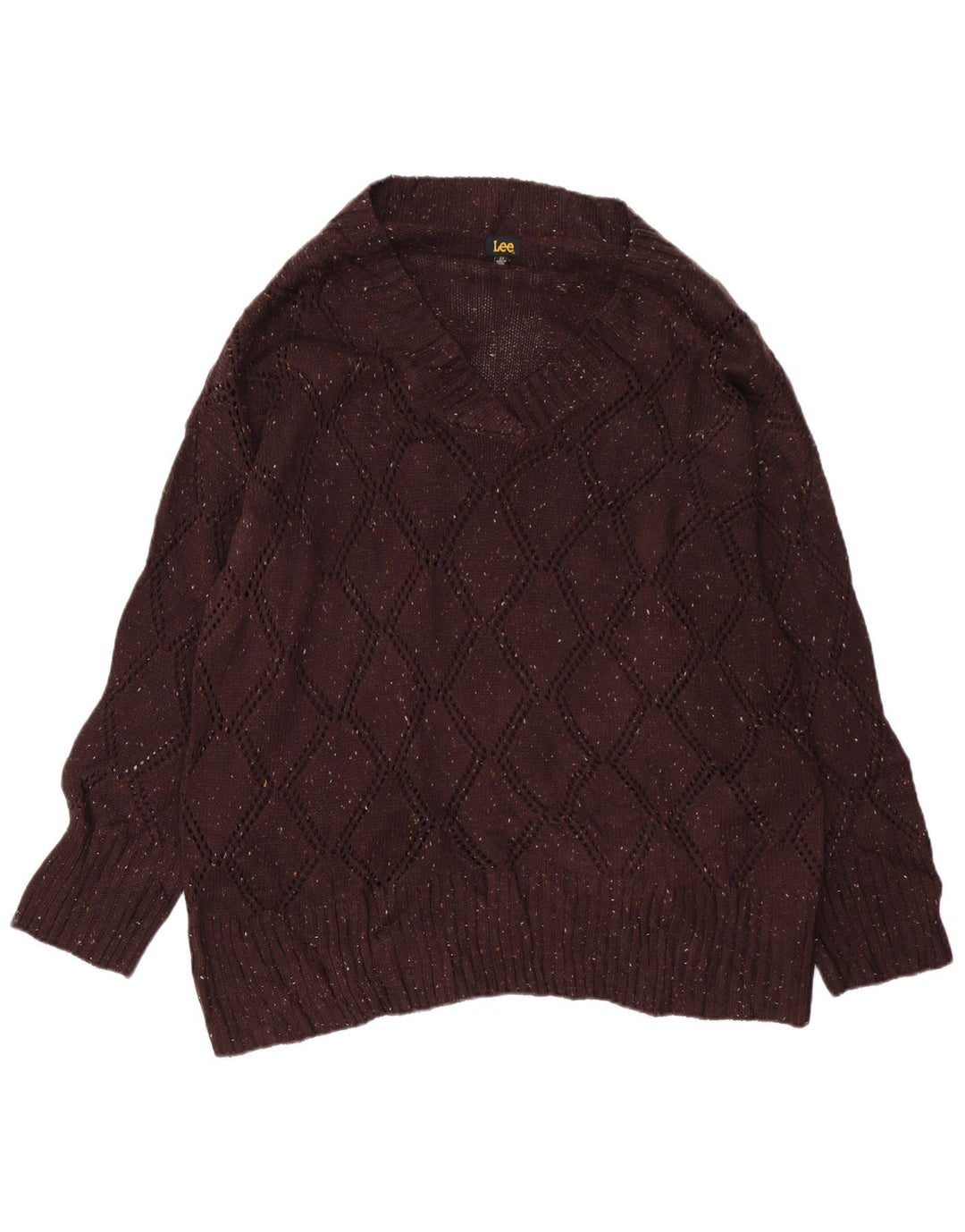 LEE Dame Oversized V-hals sweater UK 20 2XL Brun Flecked Uld