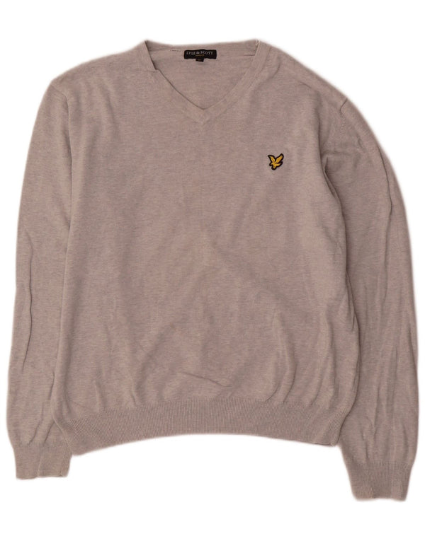 Lyle & Scott Dame V-hals sweater UK 18 XL Grå Flecked Bomuld