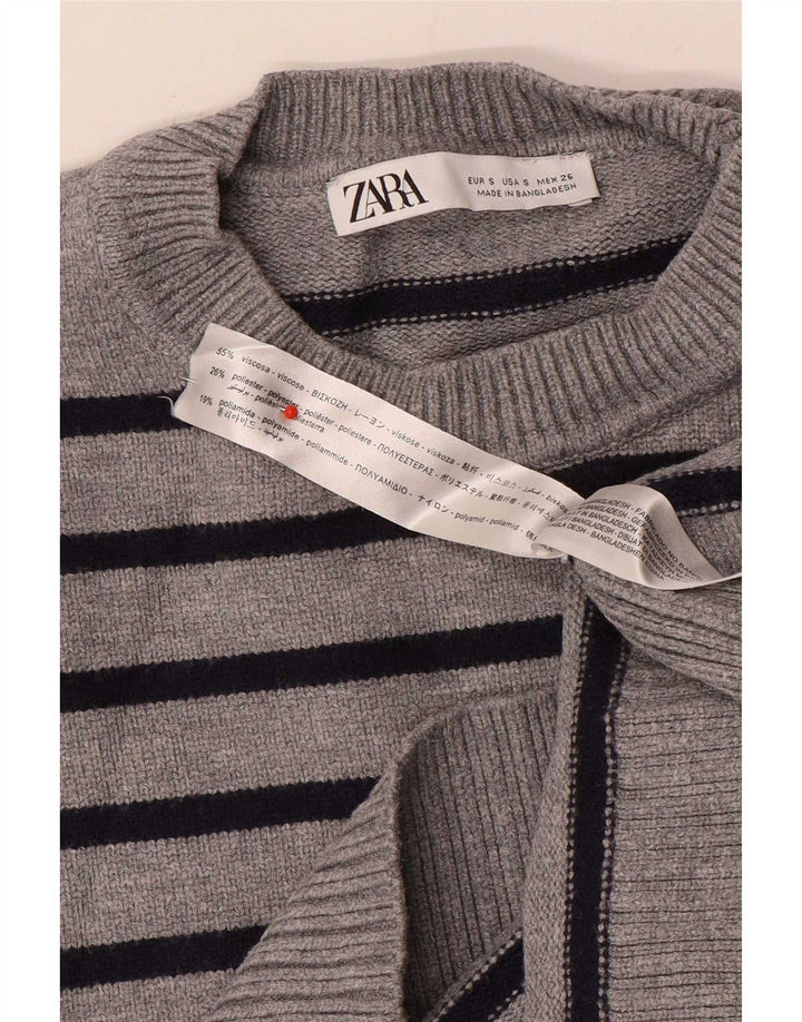 Zara Dame Oversized Crew Neck Jumper Sweater UK 10 Små grå stribet
