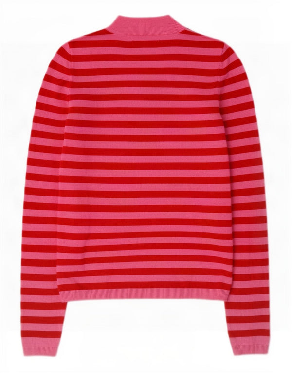 Zara Dame Turtle Neck Jumper Sweater UK 12 Medium Pink Stribet
