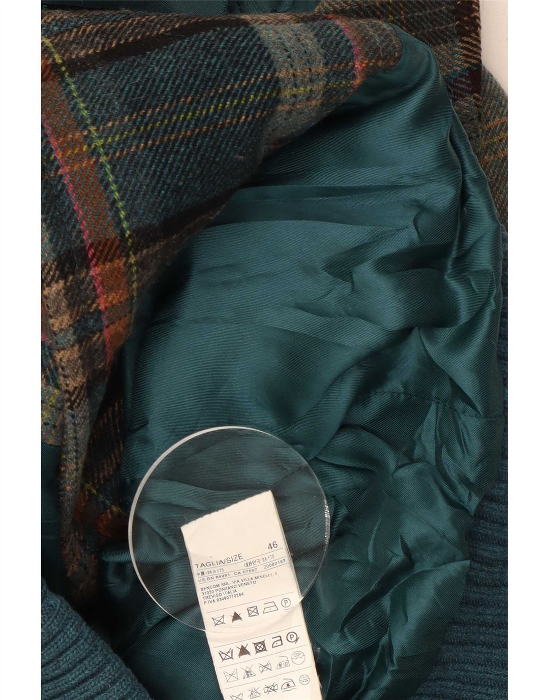 Benetton Womens Military Bomber Jacket IT 46 Large grøn ternet uld