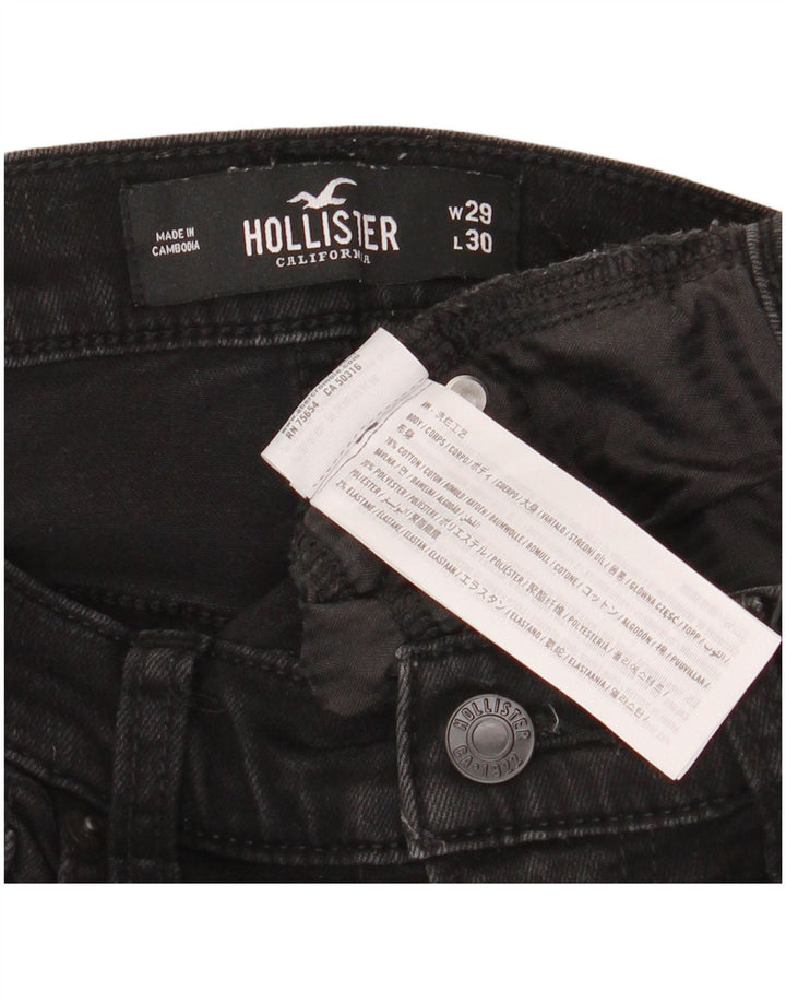 HOLLISTER Dame Distressed Skinny Jeans W29 L30 Sort Bomuld