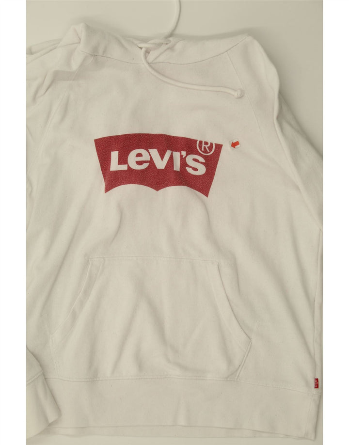 LEVI'S Womens Graphic Hoodie Jumper UK 14 Medium White Cotton Vintage Levi's and Second-Hand Levi's from Messina Hembry 