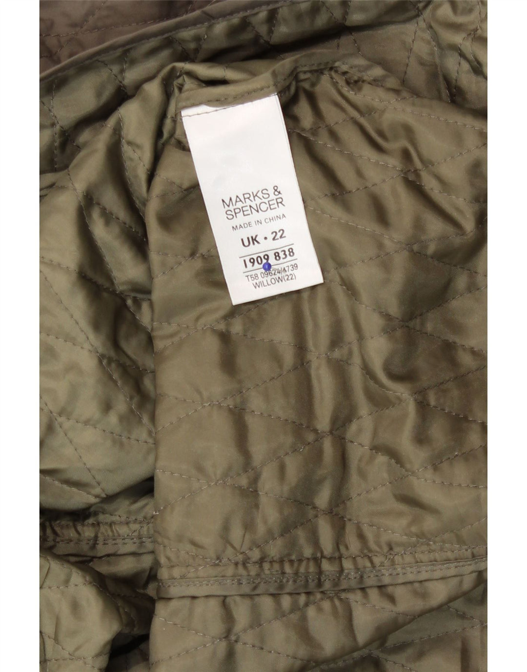 Marks & Spencer Quiltet jakke til kvinder UK 22 3XL Grøn Polyester