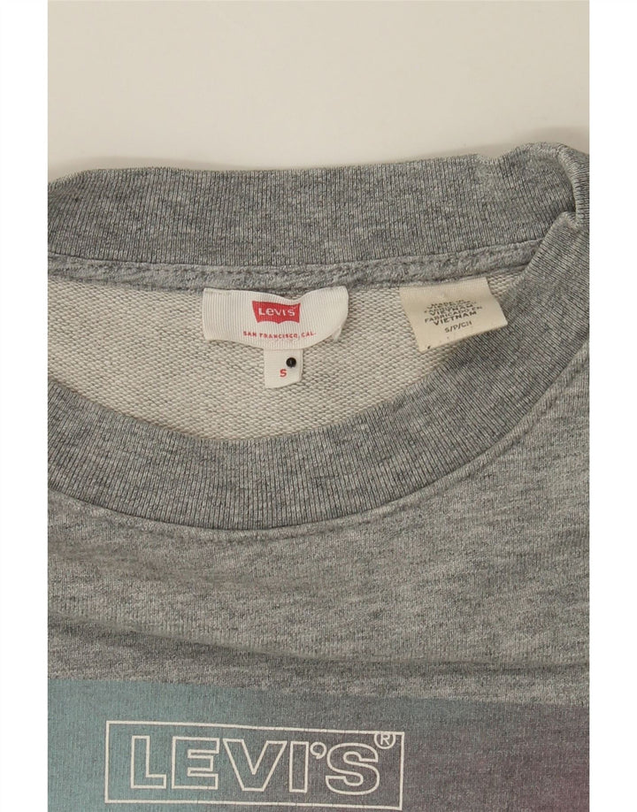 LEVI'S Womens Oversized Graphic Crop Sweatshirt Jumper UK 10 Small Grey Vintage Levi's and Second-Hand Levi's from Messina Hembry 