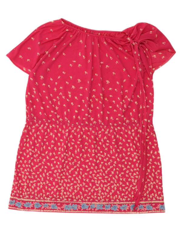 Vintage Dame Tunika Kjole EU 42 Large Pink Floral Polyester