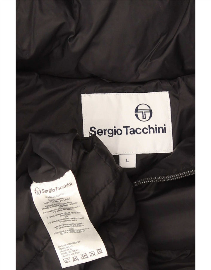 Sergio Tacchini Herre hættepolstret jakke UK 40 Stor sort nylon