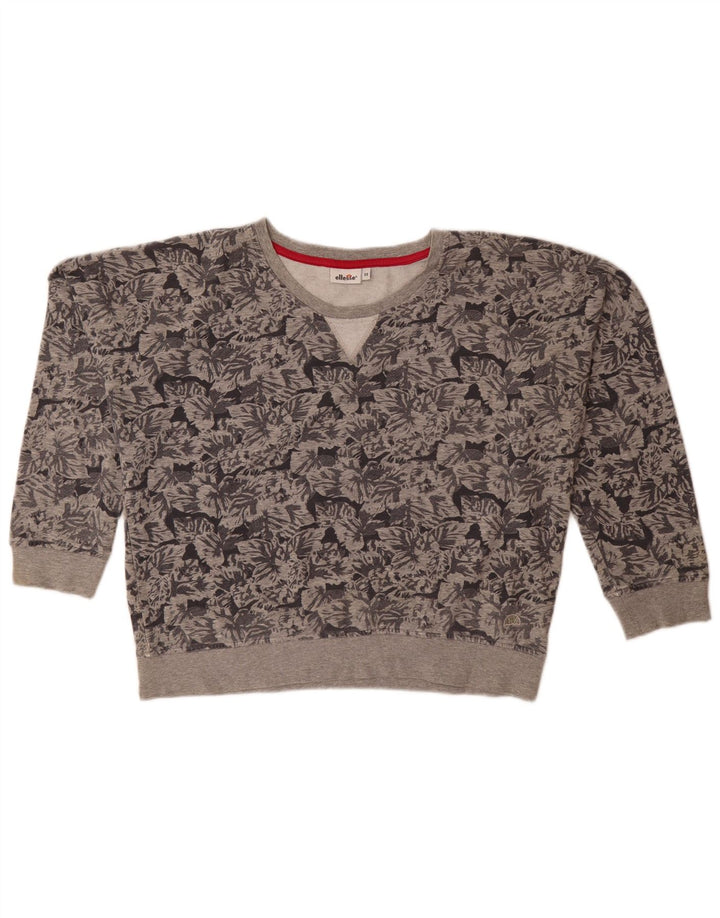 Ellesse Womens Oversized Sweatshirt Jumper UK 14 Medium Grey Floral Bomuld