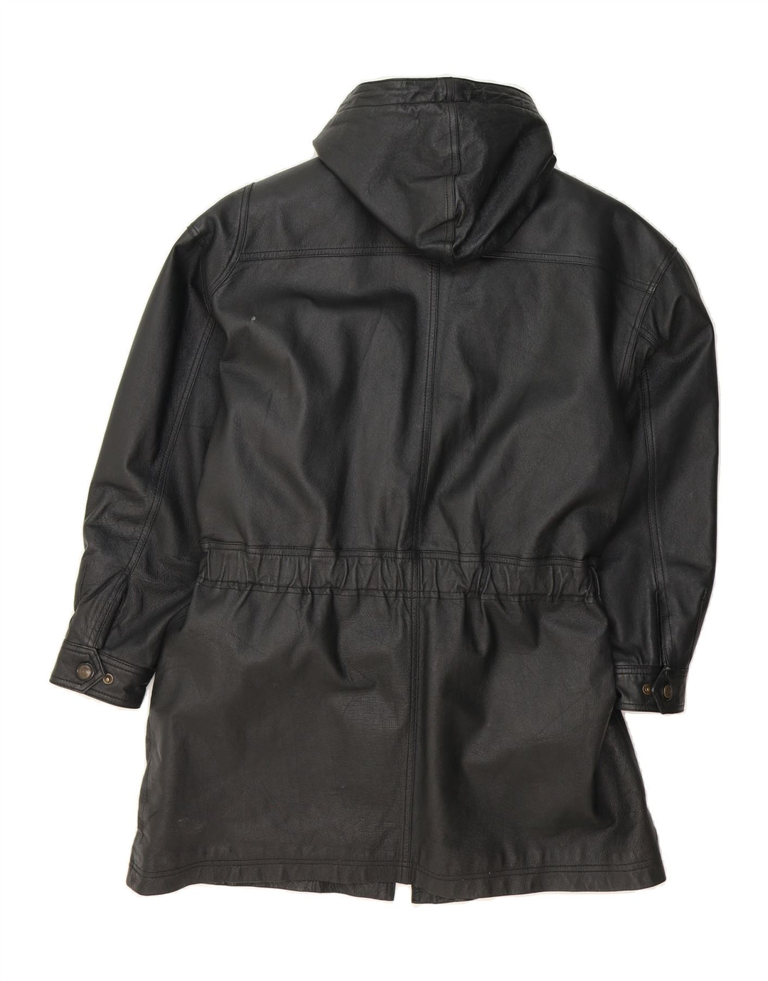 VINTAGE Womens Oversized Hooded Leather Coat UK 14 Medium Black Leather Vintage Vintage and Second-Hand Vintage from Messina Hembry 