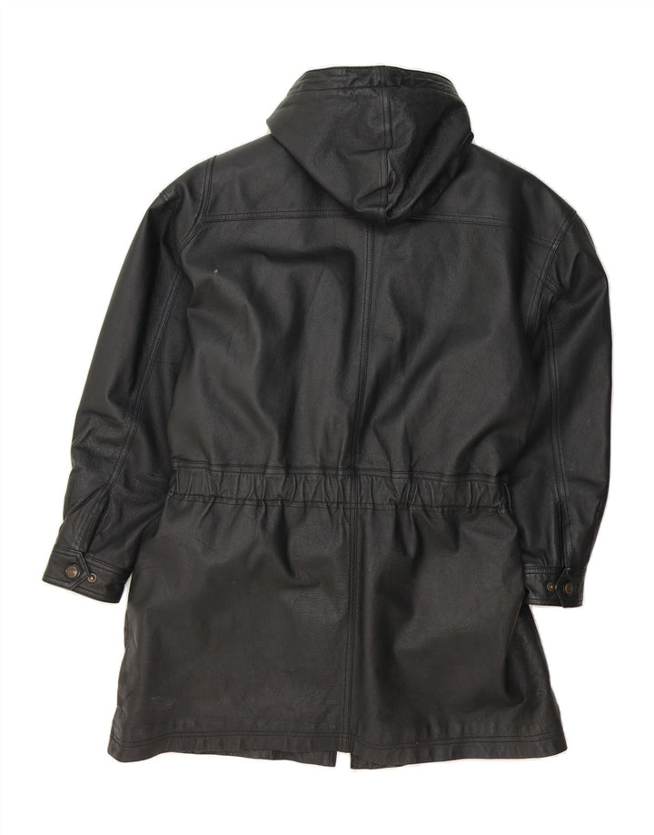 VINTAGE Womens Oversized Hooded Leather Coat UK 14 Medium Black Leather Vintage Vintage and Second-Hand Vintage from Messina Hembry 