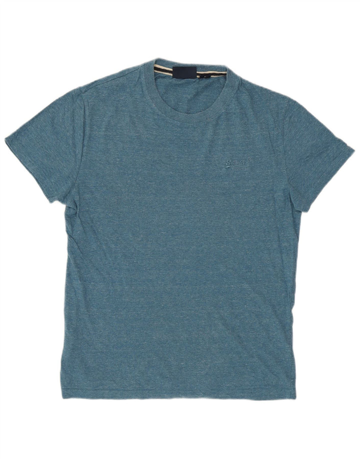 SUPERDRY T-shirt top til mænd, lille blå flækket bomuld