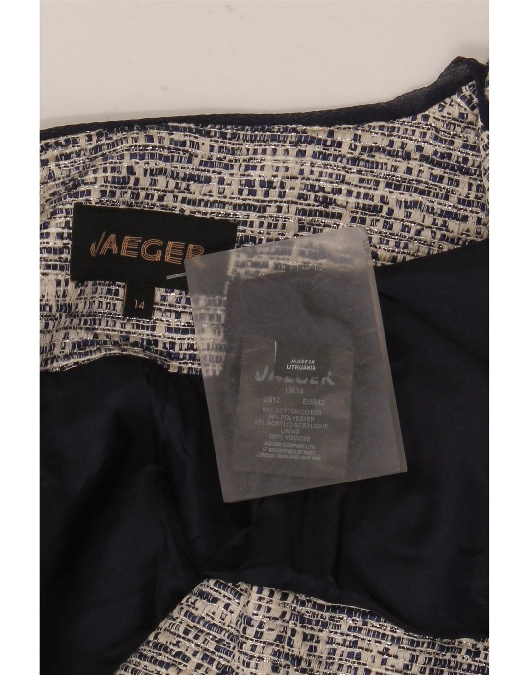 Jaeger Womens Crop Open Blazer Jacket UK 14 Large Grå Bomuld