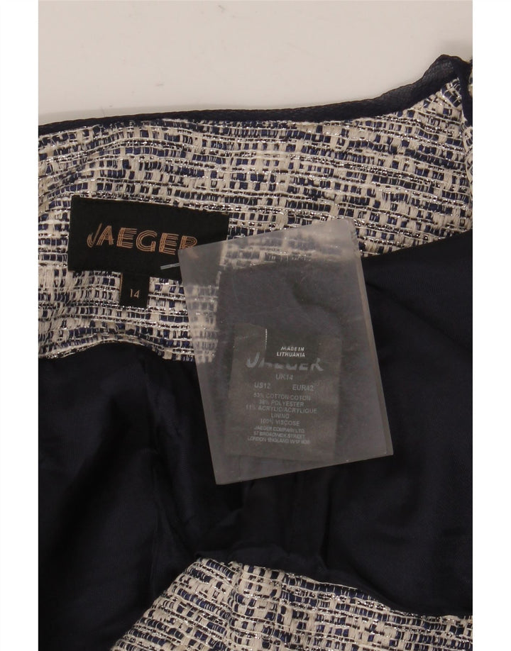 Jaeger Womens Crop Open Blazer Jacket UK 14 Large Grå Bomuld