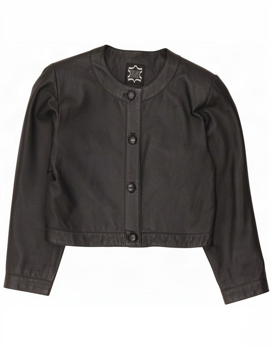 Vintage Dame Oversized Læder Bolero Jakke IT 40 Lille Sort