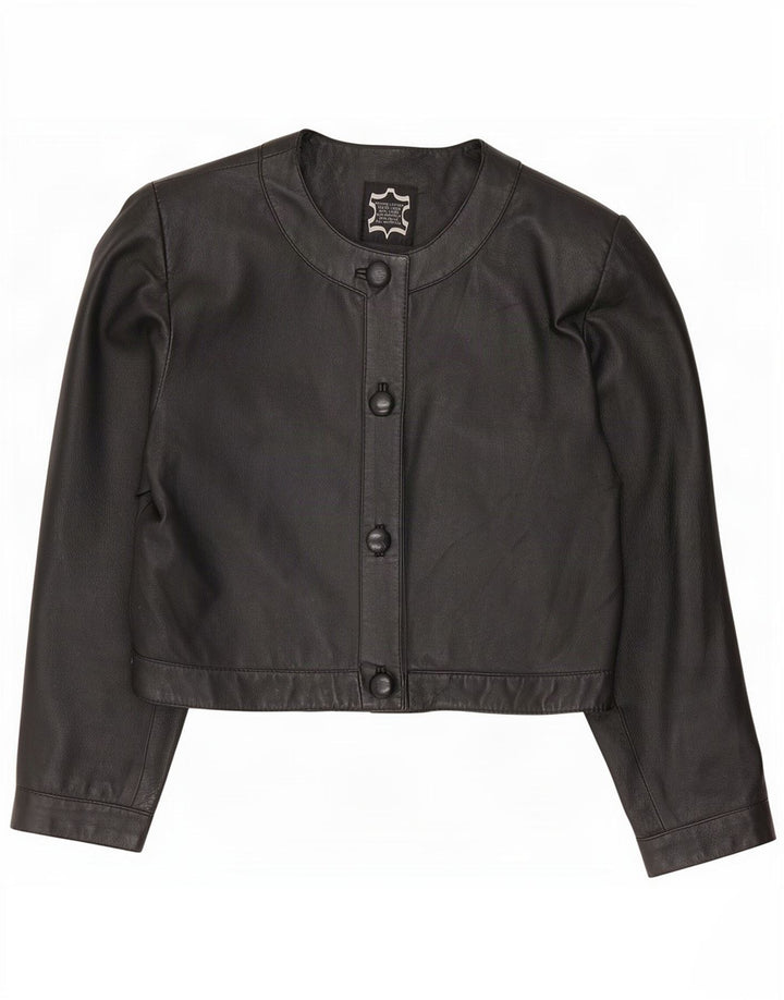 Vintage Dame Oversized Læder Bolero Jakke IT 40 Lille Sort