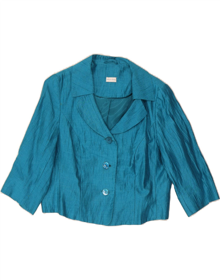 MINUET Womens Crop 3/4 Sleeve 3 Button Blazer Jacket UK 16 Large Blue Vintage Minuet and Second-Hand Minuet from Messina Hembry 