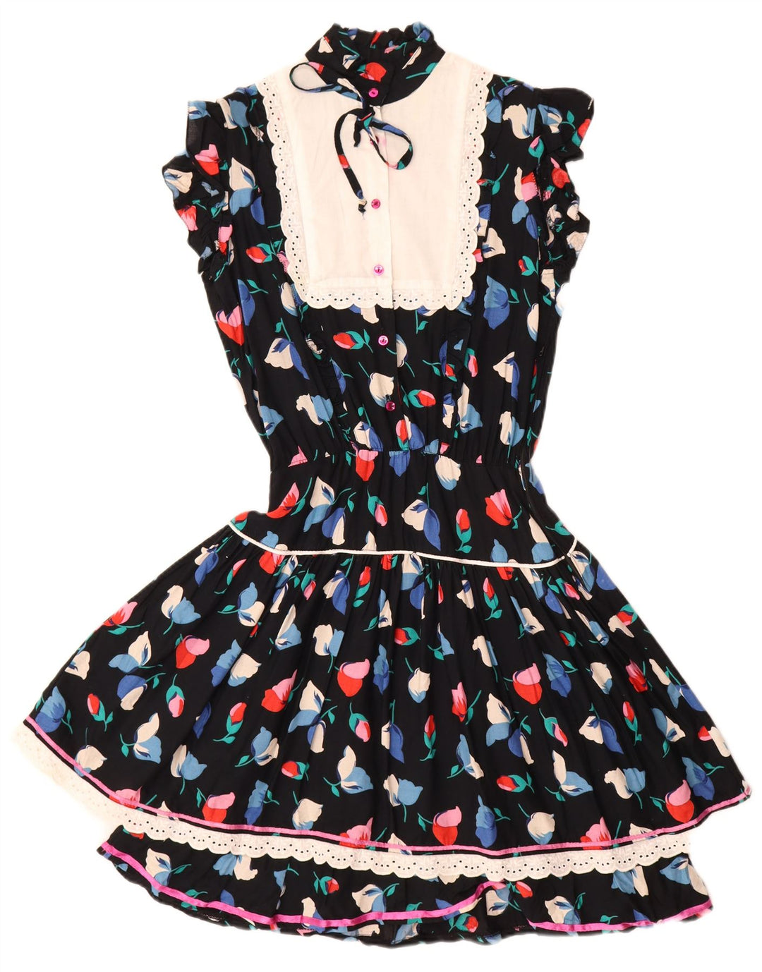 Vintage tekjole til kvinder UK 12 Medium Black Floral