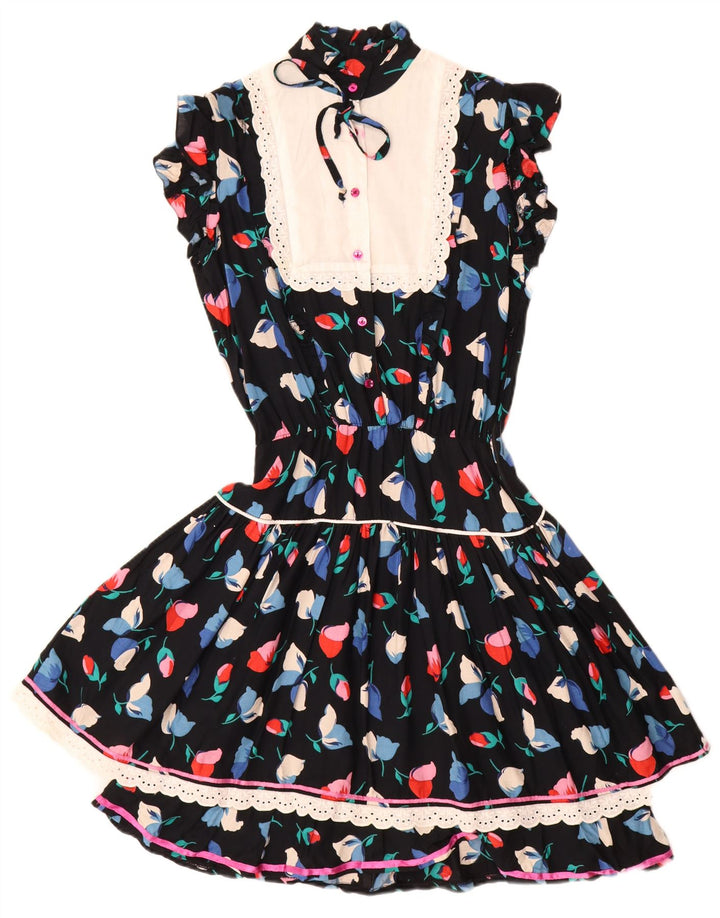 Vintage tekjole til kvinder UK 12 Medium Black Floral