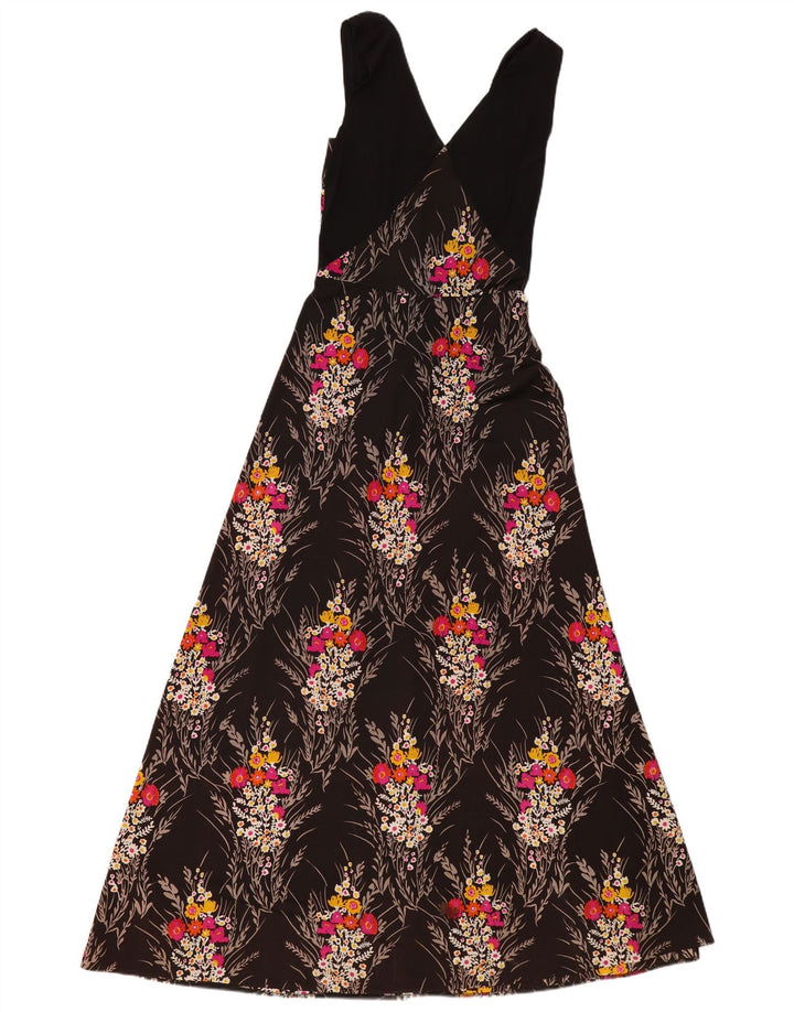 VINTAGE ærmeløs maxikjole til kvinder UK 4 XS Black Floral