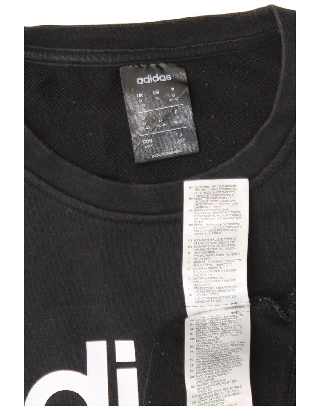 Adidas Dame Grafisk Sweatshirt Jumper UK 12/14 Medium Sort Bomuld