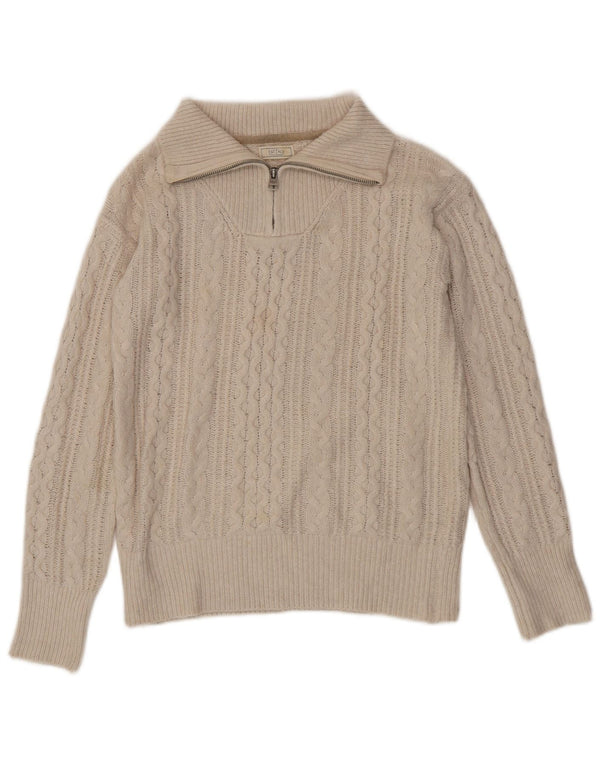 FAT FACE Dame sweater med lynlås-hals UK 14 Medium Off White Nylon