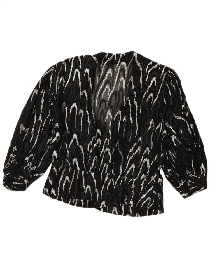 VINTAGE Womens Abstract Pattern 3/4 Sleeve Shirt Blouse EU 40 Medium Black