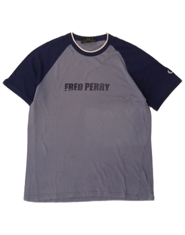 FRED PERRY Herre grafisk T-shirt Top Medium Blue Colourblock