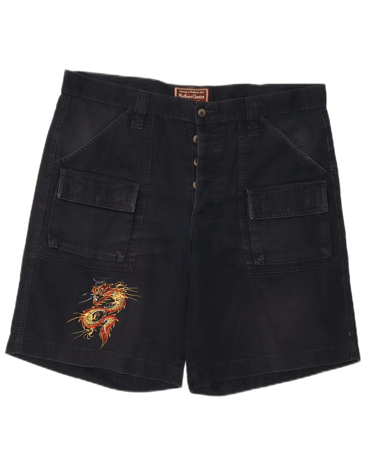Marlboro Classics Herre Grafiske Cargo Shorts EU 56 3XL W40 Sort Bomuld