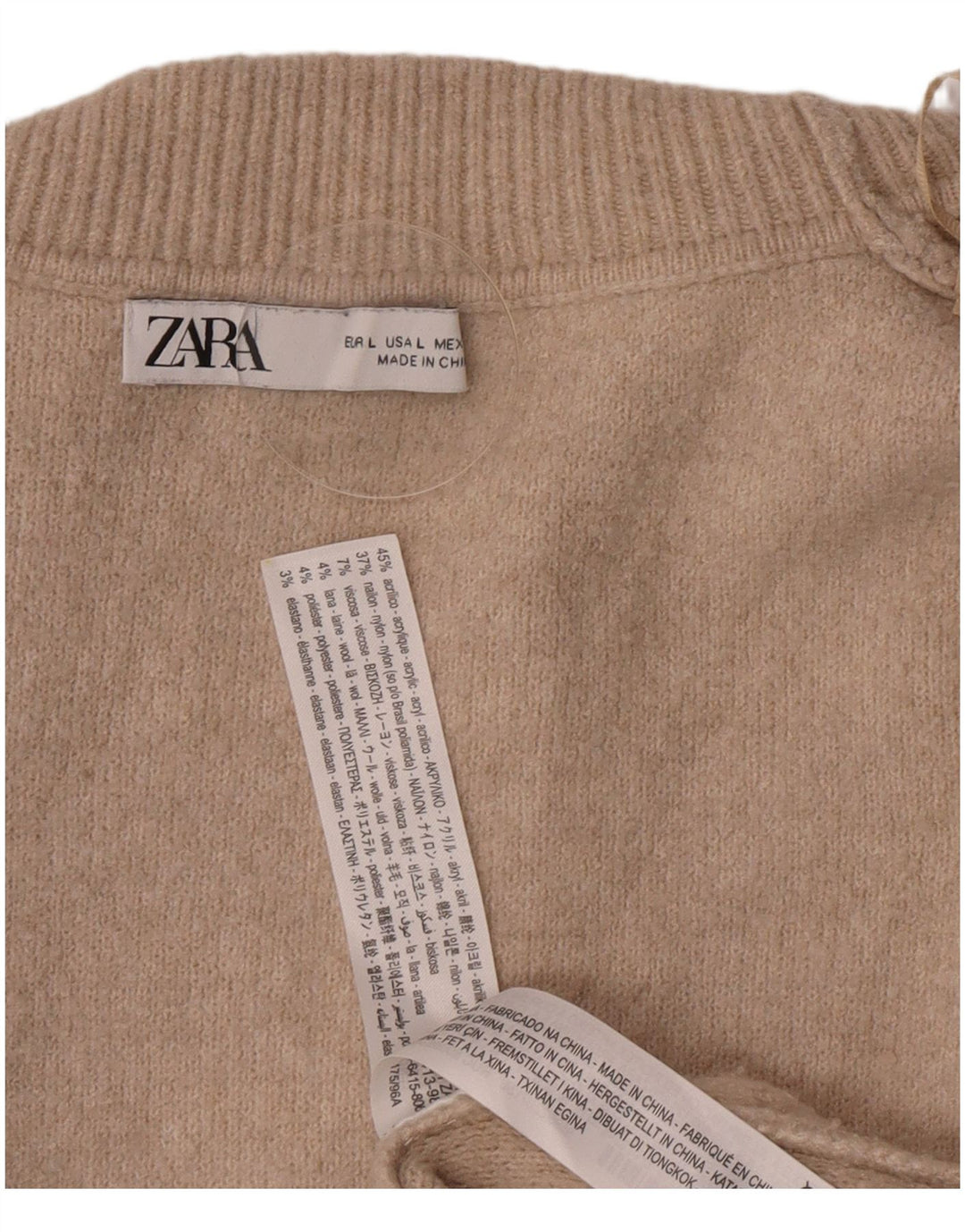 Zara Dame Oversized Turtle Neck Jumper Sweater UK 16 Stor Beige Akryl