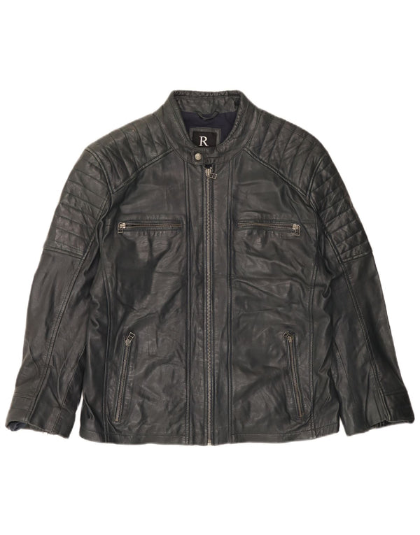 Rockhill dame bikerjakke EU 54 5XL marineblå lammeskind
