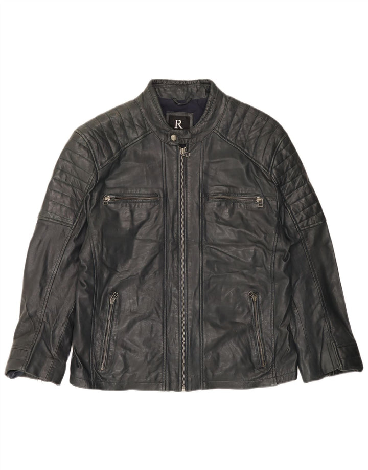 Rockhill dame bikerjakke EU 54 5XL marineblå lammeskind