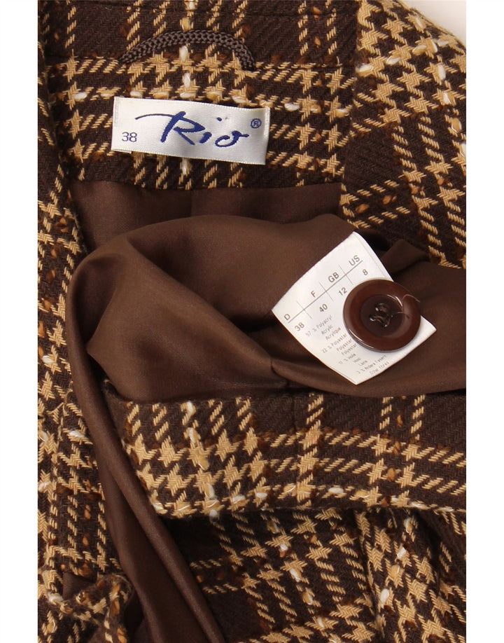 RIO Womens 3 Button Blazer Jacket UK 12 Medium  Brown Houndstooth Acrylic Vintage Rio and Second-Hand Rio from Messina Hembry 