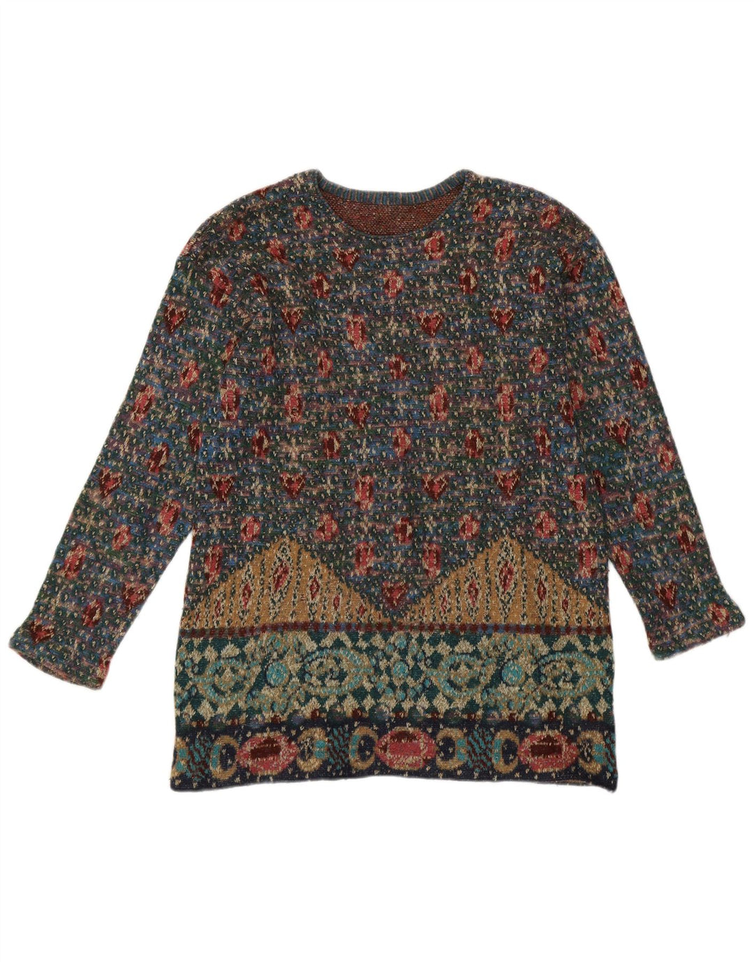 Vintage dame sweater med rund hals DK 14 medium flerfarvet