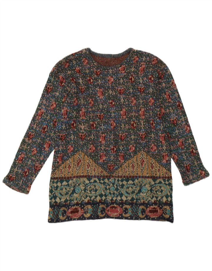 Vintage dame sweater med rund hals DK 14 medium flerfarvet