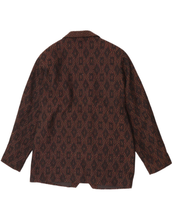 Vintage dame dobbeltradet blazerjakke UK 16 Stort brunt dyreprint