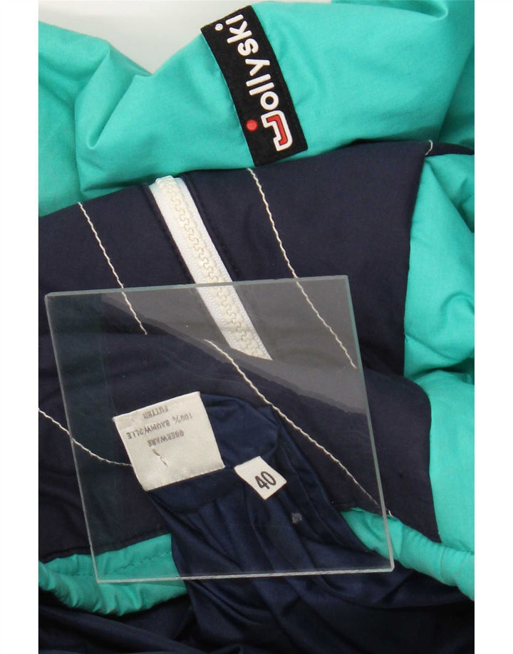 Vintage Dame Skijakke EU 40 Mellemgrøn Colourblock Bomuld